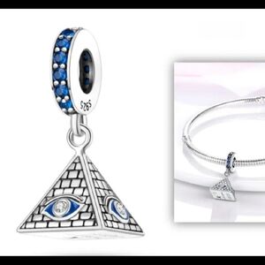 Sterling Silver Pyramid Eye Charm with Blue Accents
